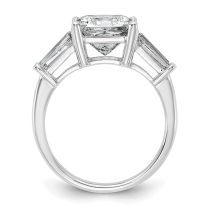14K White Gold 3 3/4 carat Lab Grown Diamond VS+ F+ Princess and Tapered Baguette Complete Three Stone Engagement Ring