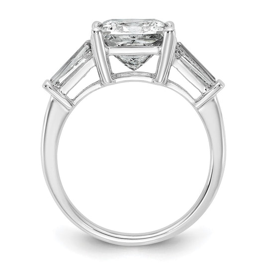 14K White Gold 3 3/4 carat Lab Grown Diamond VS+ F+ Princess and Tapered Baguette Complete Three Stone Engagement Ring