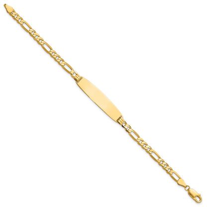 14K Yellow Gold Polished Solid Chain/Solid Plate Figaro Link Rounded 33x8.4mm Plate 7 Inch ID Bracelet