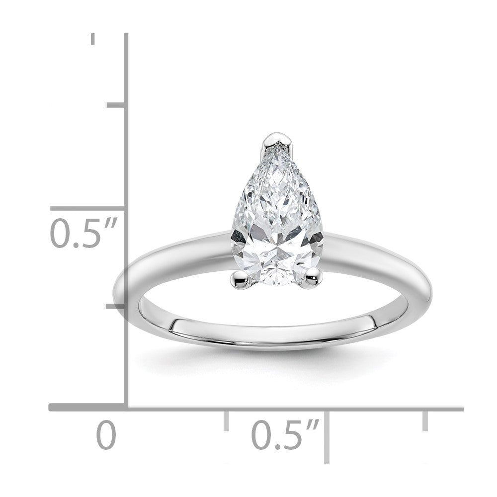 14K White Gold 1 carat Lab Grown Diamond VS+ F+ Pear Solitaire Complete Engagement Ring