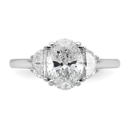 14K White Gold 2 carat Certified Lab Grown Diamond VS+ F+ Complete Oval and Half Moon Three Stone Engagement Ring