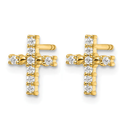 14K Yellow Gold Gold Polished Diamond Cross Post Earrings