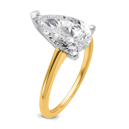 14K Two-Tone Gold Two-tone 3 carat Lab Grown Diamond VS+ F+ Pear Solitaire Complete Engagement Ring