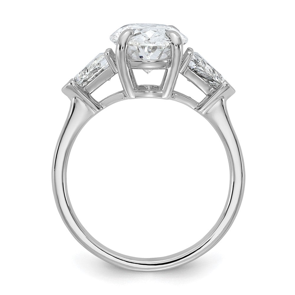 14K White Gold 1 1/8 carat Lab Grown Diamond VS/SI+ G+ Trillion and 3 carat Oval Center Semi Mount Three Stone Engagement Ring