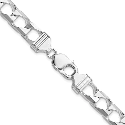 Sterling Silver Rhodium-plated 10.3mm D/C Square Curb 22 Inch Chain