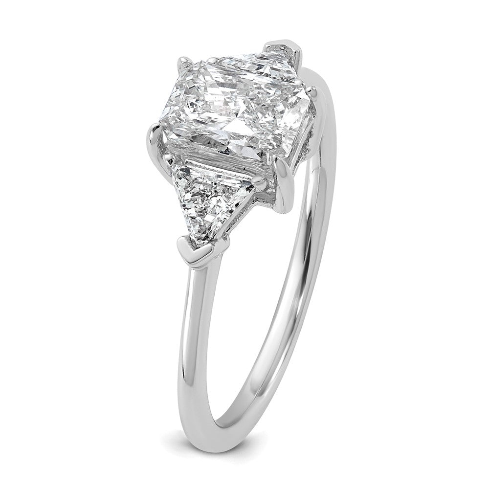 14K White Gold 3/8 carat Lab Grown Diamond VS/SI+ G+ Triangle 1 carat Radiant Center Semi Mount Three Stone Engagement Ring