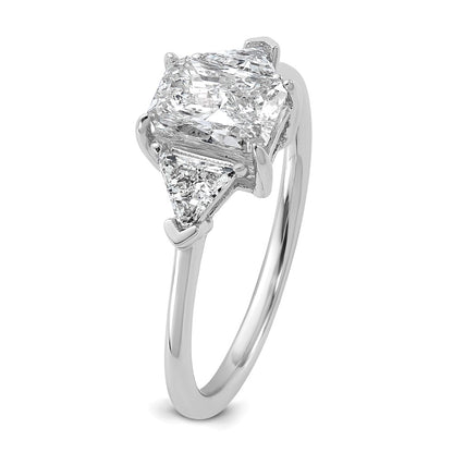 14K White Gold 3/8 carat Lab Grown Diamond VS/SI+ G+ Triangle 1 carat Radiant Center Semi Mount Three Stone Engagement Ring