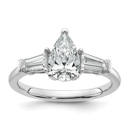 14K White Gold 1 1/2 carat Certified Lab Grown Diamond VS+ F+ Pear and Tapered Baguette Complete Engagement Ring