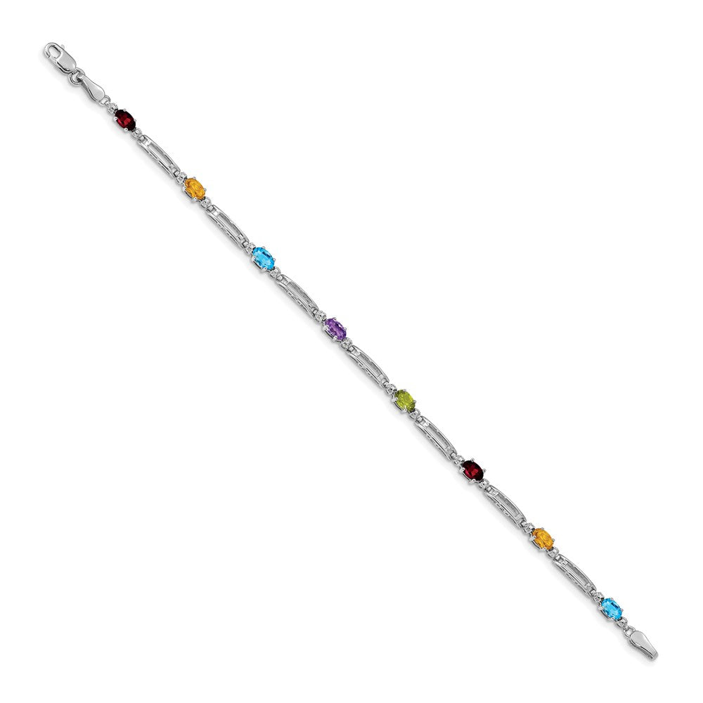 14K White Gold Complete Diamond and Oval Garnet/Swiss Blue Topaz/Peridot/Amethyst/Citrine 7 Inch Rainbow Bracelet