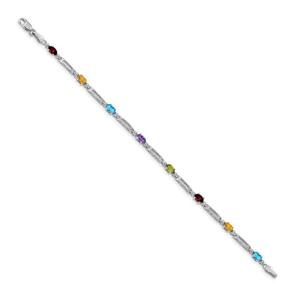 14K White Gold Complete Diamond and Oval Garnet/Swiss Blue Topaz/Peridot/Amethyst/Citrine 7 Inch Rainbow Bracelet