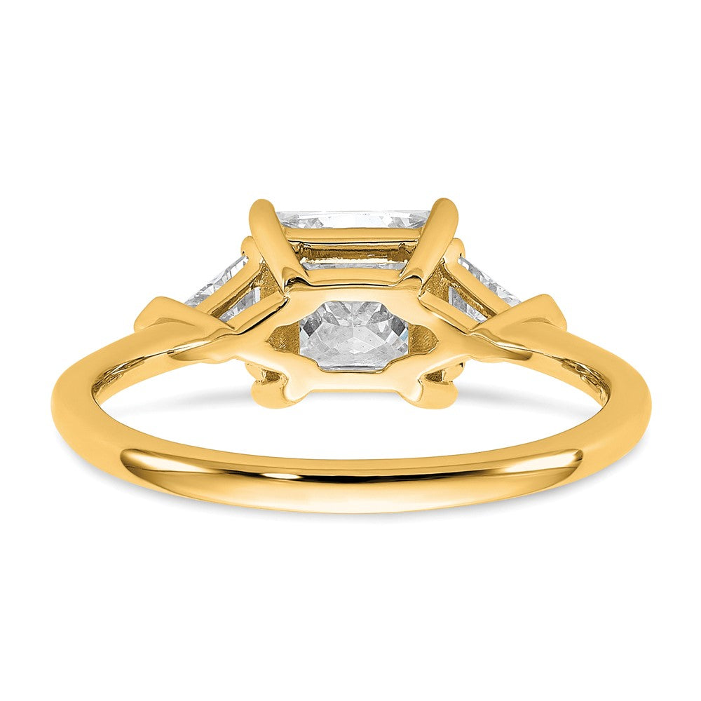 14K Yellow Gold 1/2 carat Lab Grown Diamond VS+ F+ Trillion and 1 1/2 carat Princess Center Semi Mount Three Stone Engagement Ring
