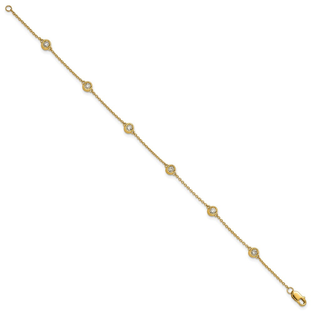 14K Yellow Gold Complete 1/3 carat Bezel-set Diamond and Cable Chain 6-Station 7 Inch Bracelet