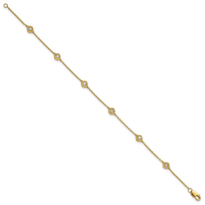 14K Yellow Gold Complete 1/3 carat Bezel-set Diamond and Cable Chain 6-Station 7 Inch Bracelet