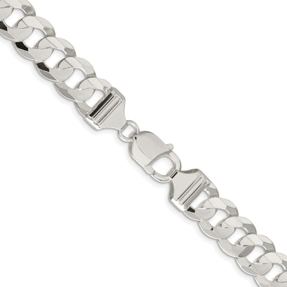 Sterling Silver Rhodium-plated 11.9mm Concave Beveled Curb 26 Inch Chain