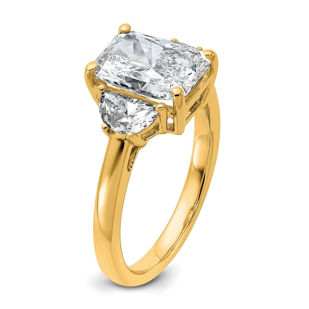 14K Yellow Gold 5/8 carat Lab Grown Diamond VS+ F+ Half Moon 2 1/2 carat Radiant Center Semi Mount Engagement Ring