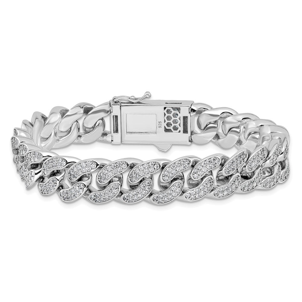 Sterling Silver Rhodium-plated CZ 8in Curb Bracelet