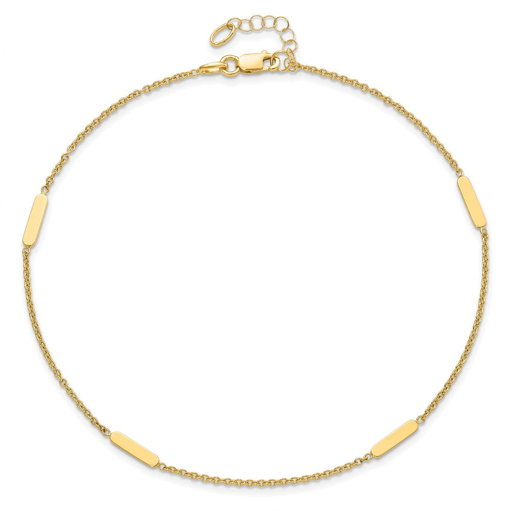14K Yellow Gold Bar 4-Station 10 Inch Plus 1 Inch Extender - Total 11 Inch Anklet