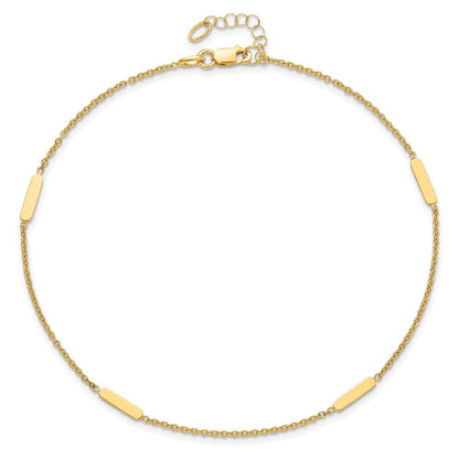 14K Yellow Gold Bar 4-Station 10 Inch Plus 1 Inch Extender - Total 11 Inch Anklet