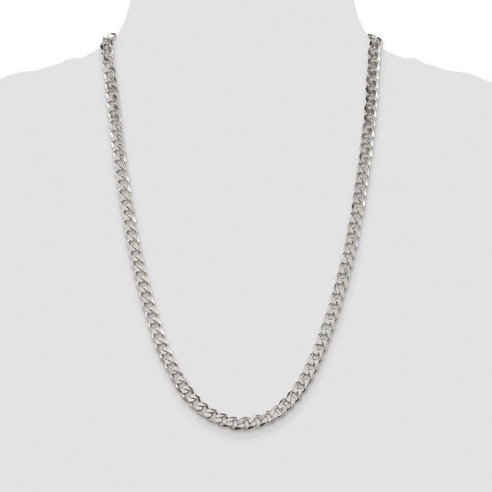 Sterling Silver Rhodium-plated 7mm Pav‚ Curb 26 Inch Chain