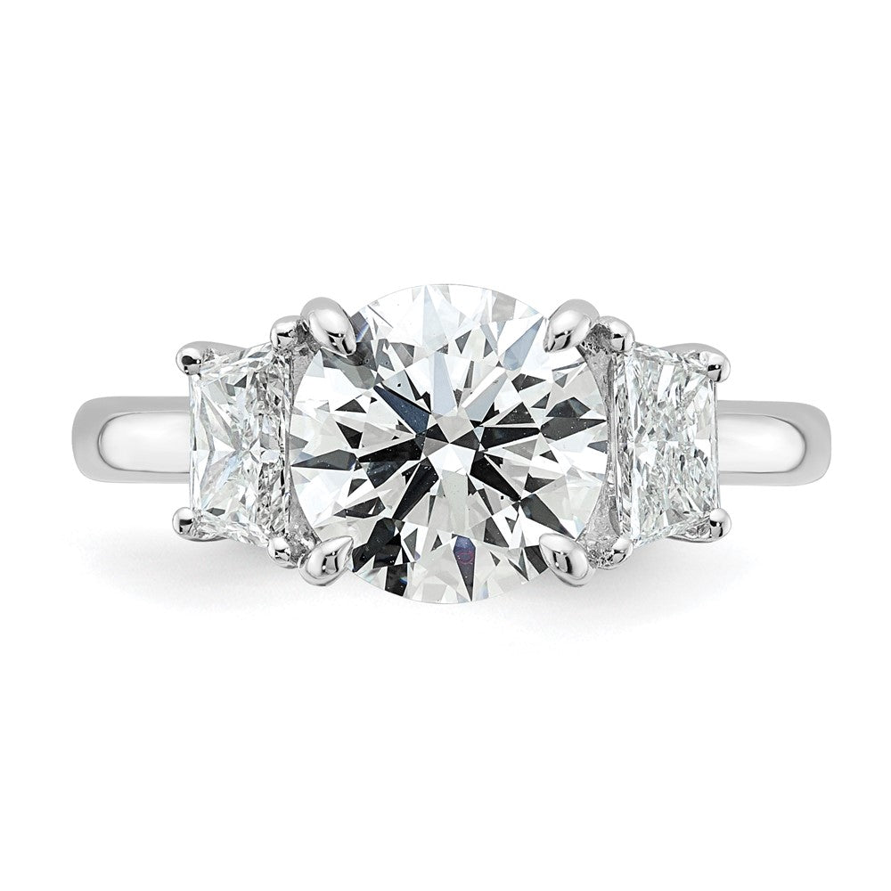 14K White Gold 3 1/2 carat Lab Grown Diamond VS+ F+ Trapezoid Sidestones Complete Engagement Ring