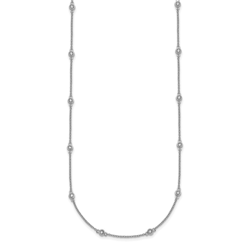 14K White Gold Complete 1/4 carat Bezel-set Diamond and Cable Chain 16-Station 16 Inch Necklace