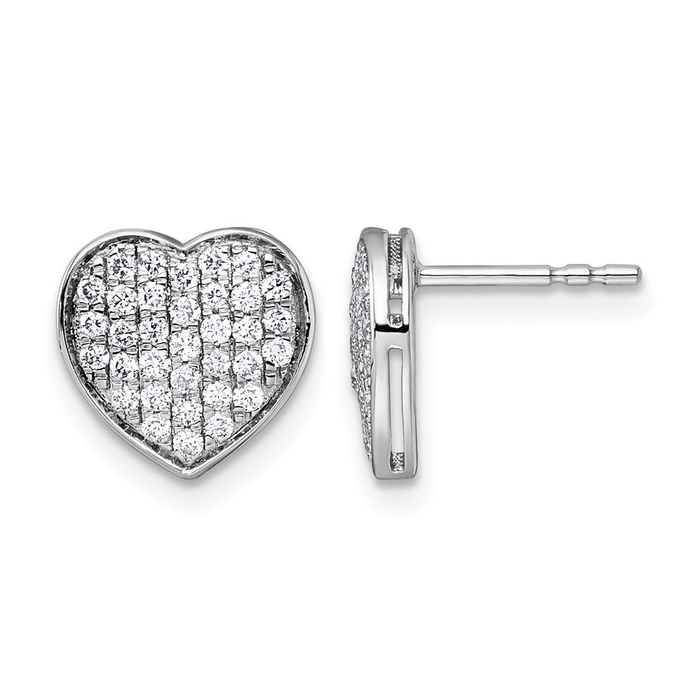 14K White Gold 1/2 carat Diamond Pave Heart Post Earrings