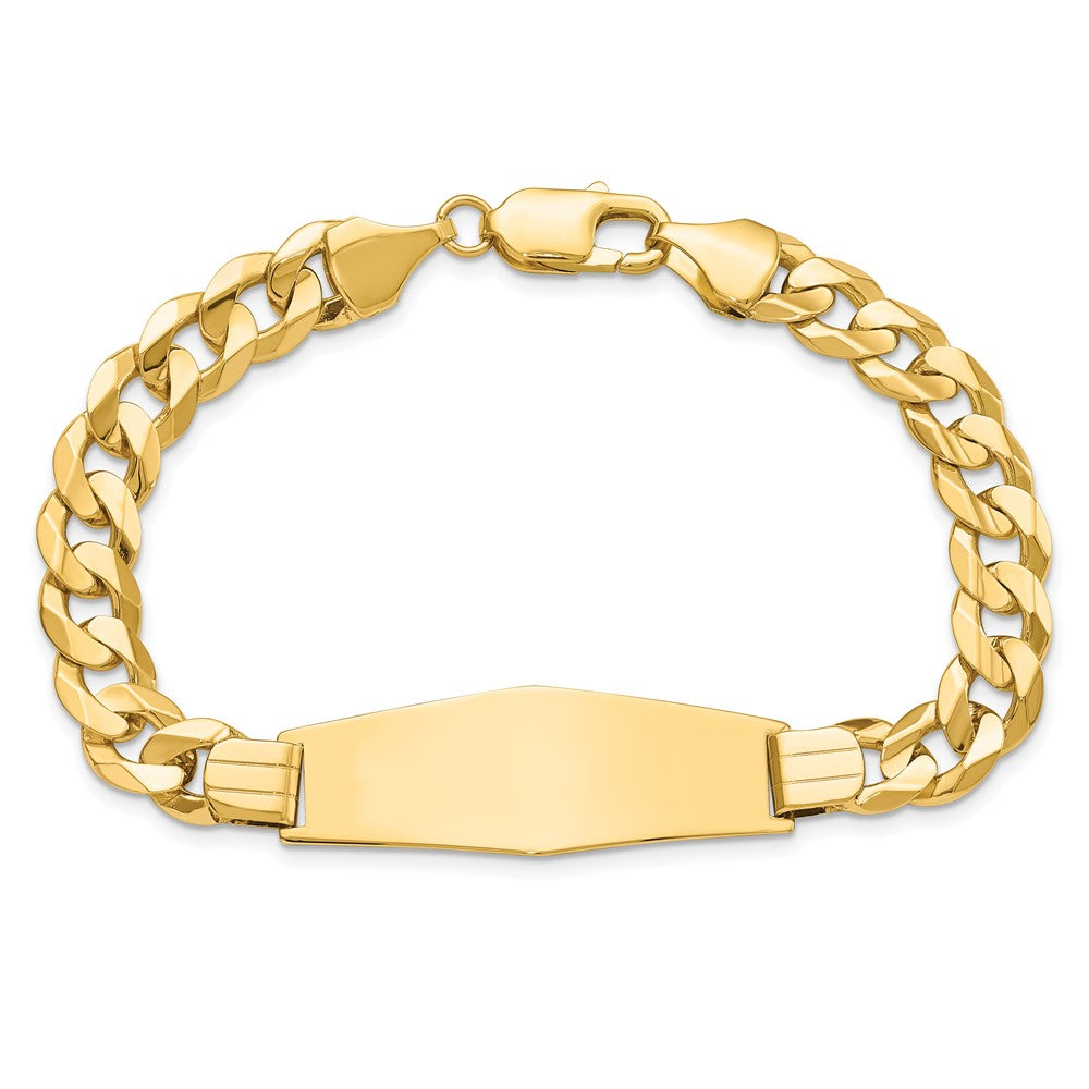 14K Yellow Gold Polished Solid Chain/Solid Plate Curb Link Soft Diamond Shape 37.5x12mm Plate 8 Inch ID Bracelet