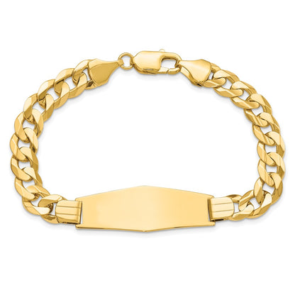 14K Yellow Gold Polished Solid Chain/Solid Plate Curb Link Soft Diamond Shape 37.5x12mm Plate 8 Inch ID Bracelet