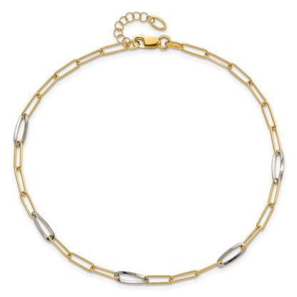 14K Two-Tone Gold Two-tone Paperclip Link 9 Inch Plus 1 Inch Extender - Total 10 Inch Anklet