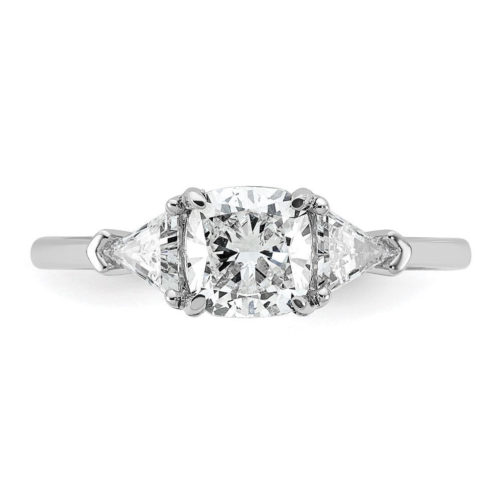 14K White Gold 1 1/2 carat Certified Lab Grown Diamond VS/SI+ G+ Cushion and Triangle Complete Three Stone Engagement Ring