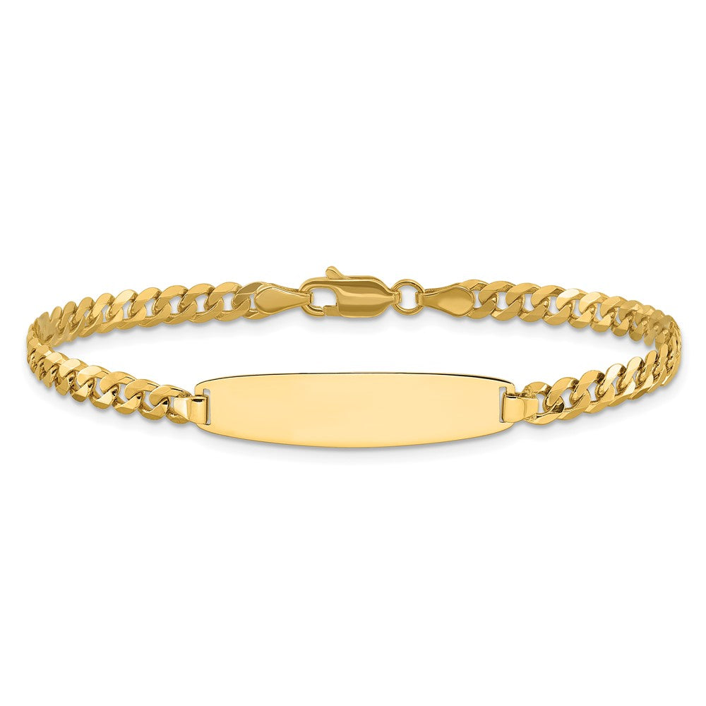 14K Yellow Gold Polished Solid Chain/Solid Plate Flat Curb Link Rounded 32.5x7.4mm Plate 7 Inch ID Bracelet