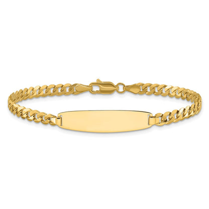 14K Yellow Gold Polished Solid Chain/Solid Plate Flat Curb Link Rounded 32.5x7.4mm Plate 7 Inch ID Bracelet