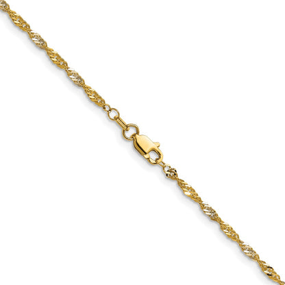 14K Yellow Gold with Rhodium 1.9mm Singapore 22 Inch Chain