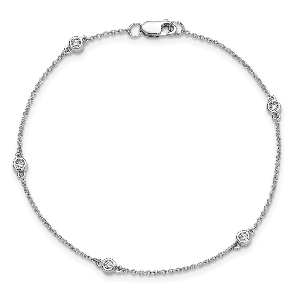 14K White Gold Complete 1/8 carat Bezel-set Diamond and Cable Chain 5-Station 7 Inch Bracelet