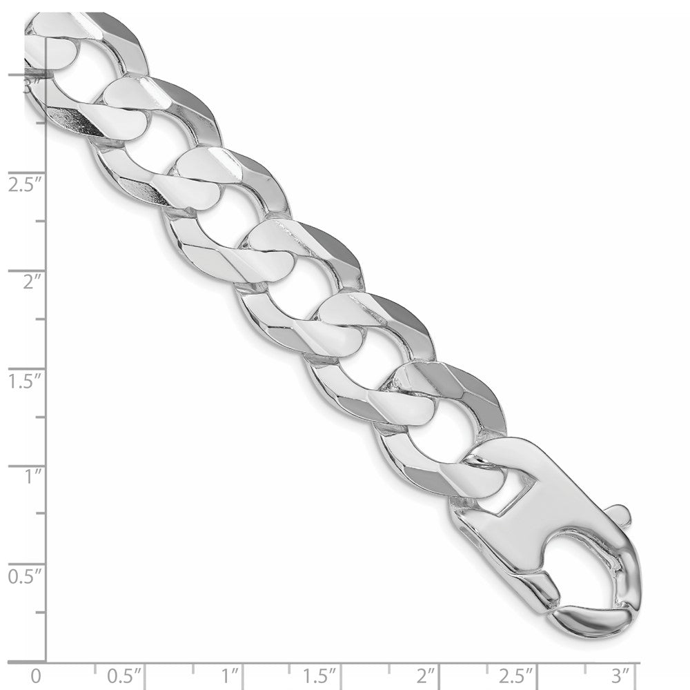 Sterling Silver Rhodium-plated 15.75mm Concave Beveled Curb Chain