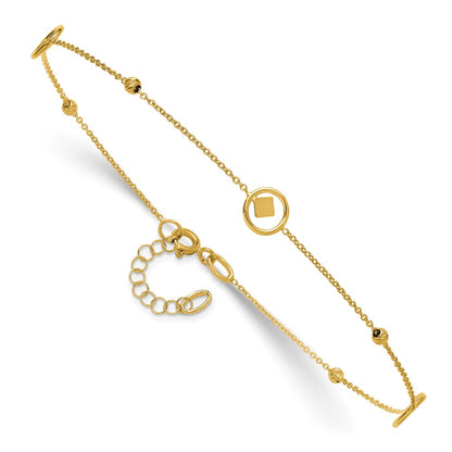 14K Yellow Gold Geometric and Diamond-cut Beads 9 Inch Plus 1 Inch Extender - Total 10 Inch Anklet