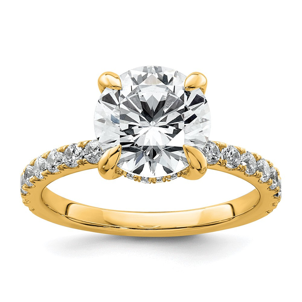 14K Yellow Gold 3 1/2 carat Certified Lab Grown Diamond VS/SI+ G+ Round Complete Solitaire with Flair Engagement Ring