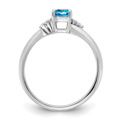 14K White Gold Polished Diamond and Blue Topaz Fashion Ring