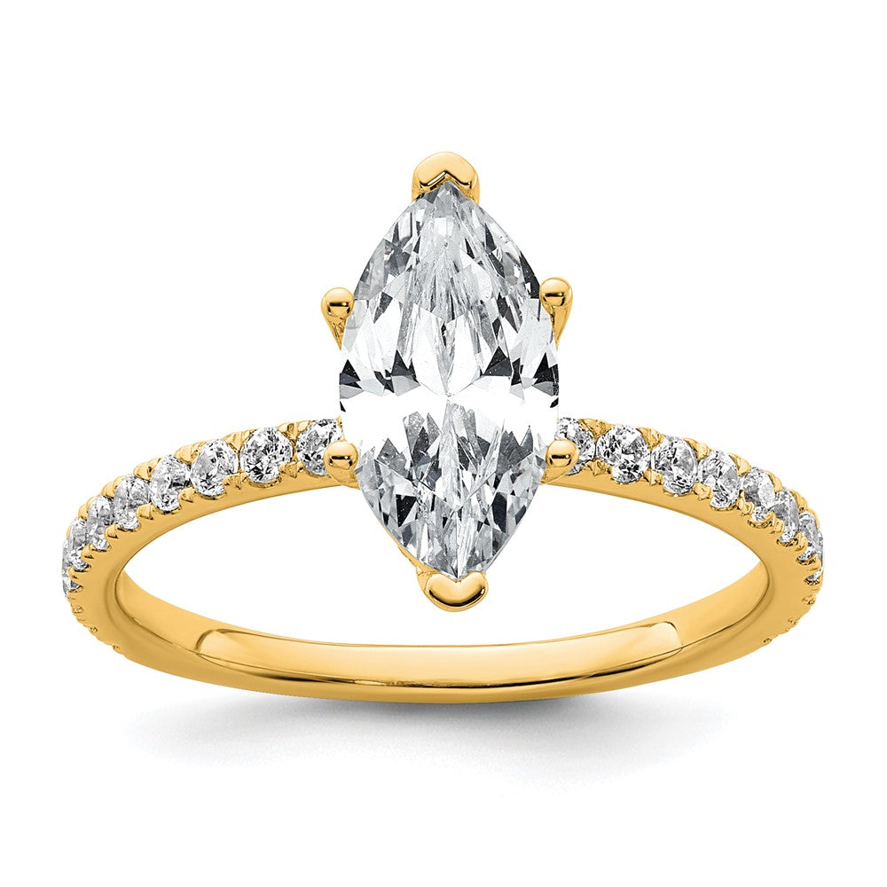 14K Yellow Gold 2 carat Certified Lab Grown Diamond VS+ F+ Marquise Complete Solitaire with Flair Engagement Ring