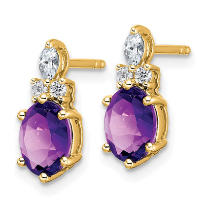 14K Yellow Gold Diamond and 7x5 Oval February/Amethyst Post Earrings