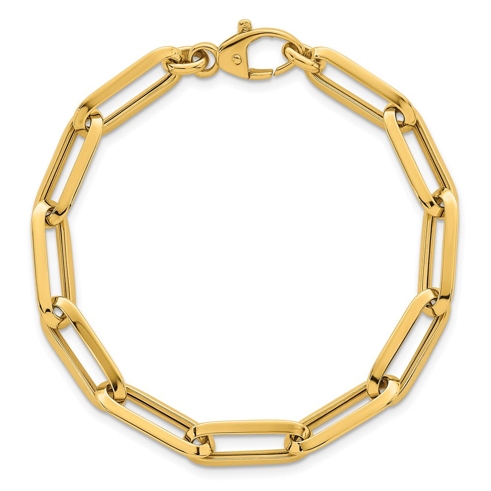 14K Yellow Gold Polished 7mm Paperclip Link Chain 7.5 Inch Bracelet
