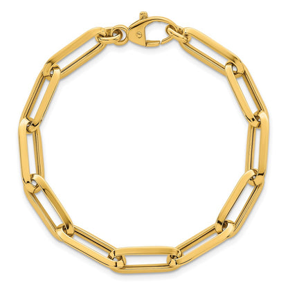 14K Yellow Gold Polished 7mm Paperclip Link Chain 7.5 Inch Bracelet