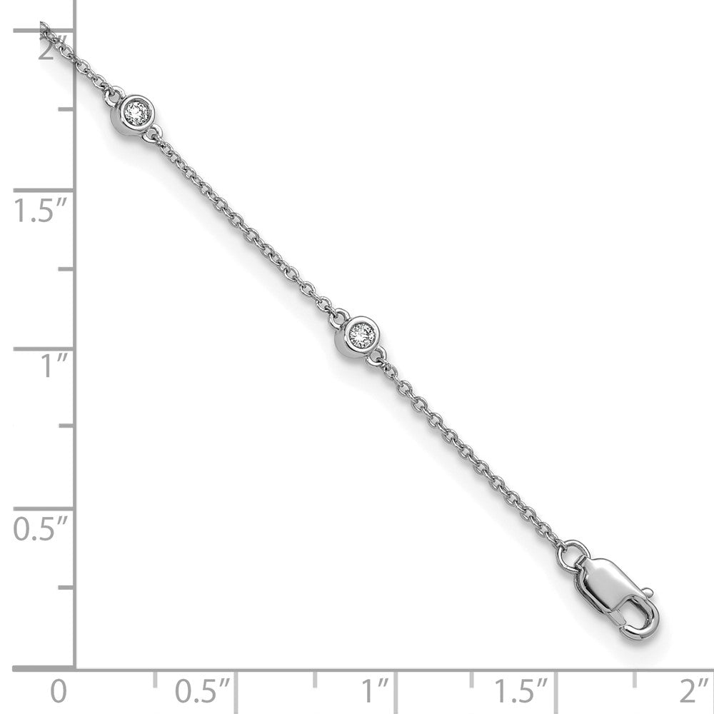 14K White Gold Complete 1/5 carat Bezel-set Diamond and Cable Chain 8-Station 9 Inch Anklet