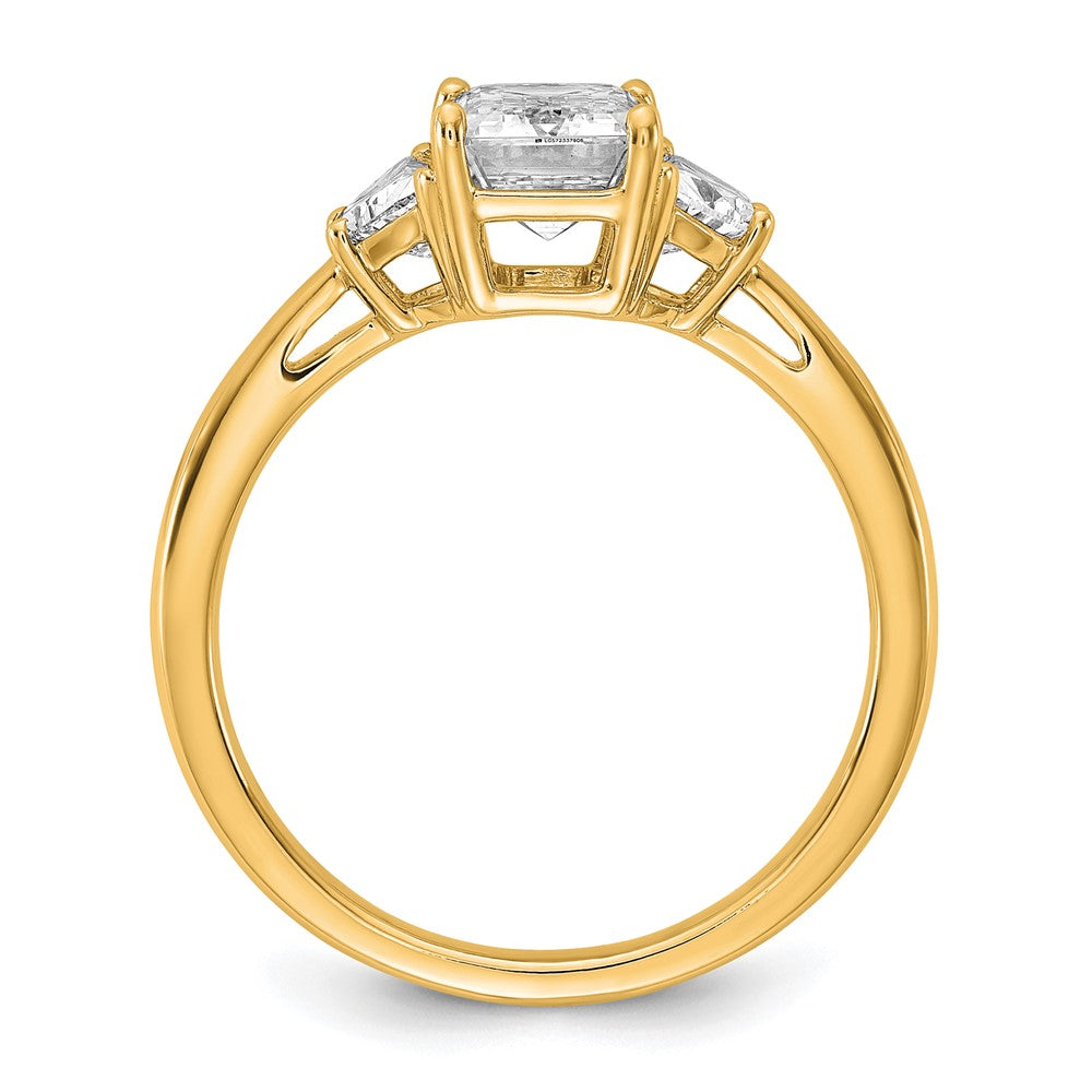 14K Yellow Gold 1/2 carat Lab Grown Diamond VS/SI+ G+ Semi Mount Emerald and Half Moon Three Stone Engagement Ring