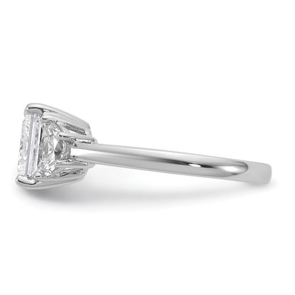 14K White Gold 2 1/2 carat Certified Lab Grown Diamond VS+ F+ Princess and Half Moon Complete Three Stone Engagement Ring