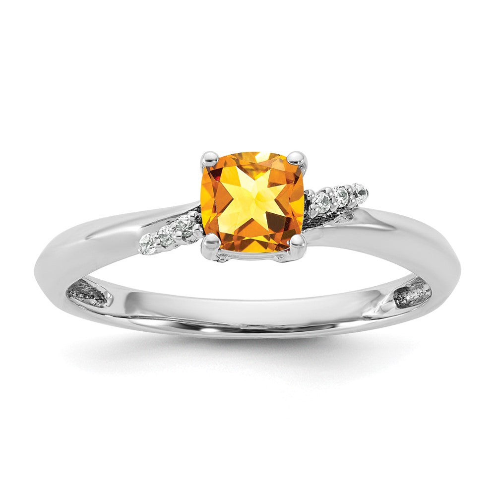 14K White Gold Polished Diamond and Citrine Fashion Ring
