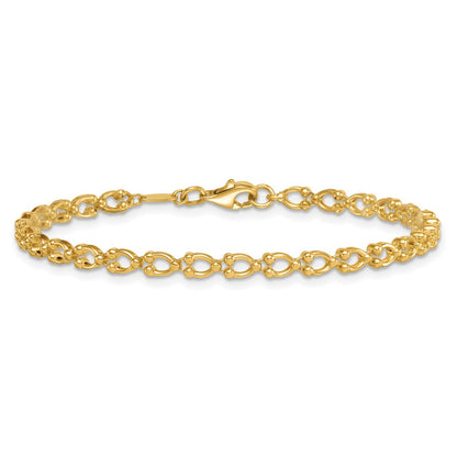 14K Yellow Gold Polished Fancy Beaded Link 7 Inch Bracelet