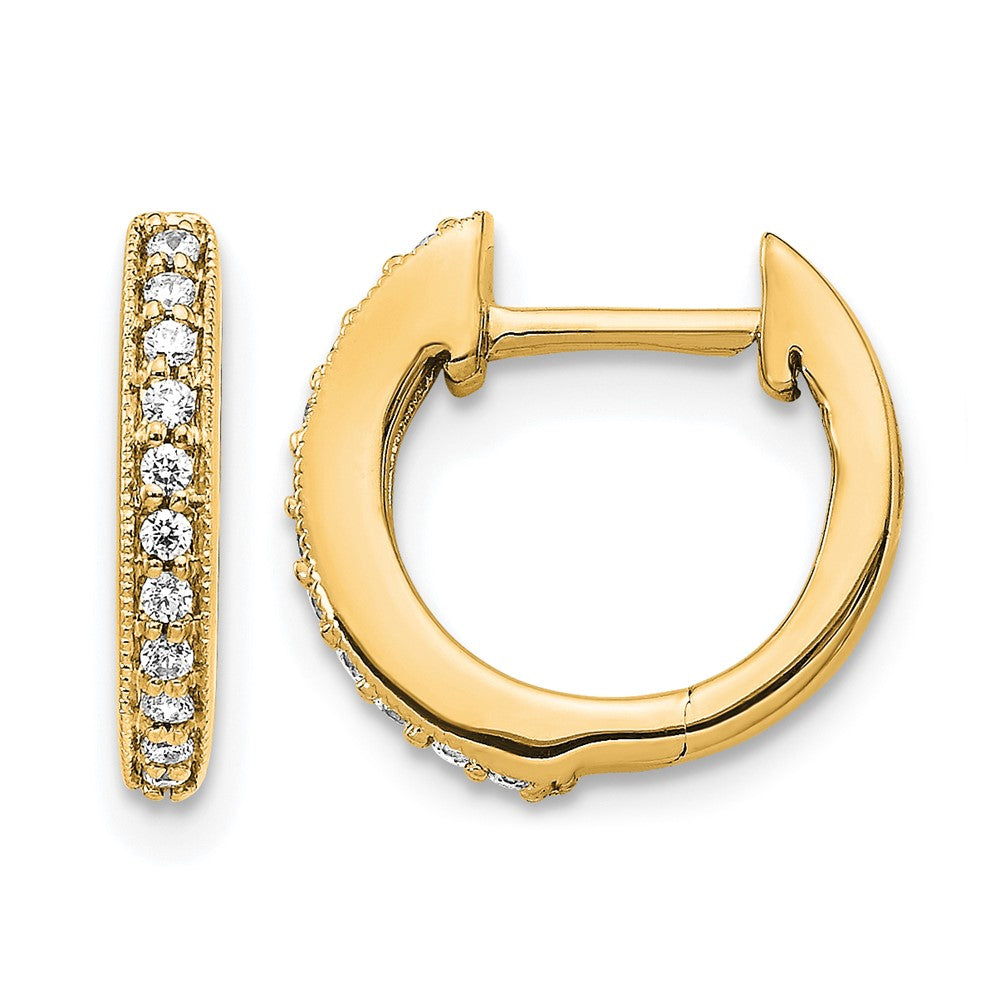14K Yellow Gold 1/8 carat Diamond Hinged Hoop Earrings