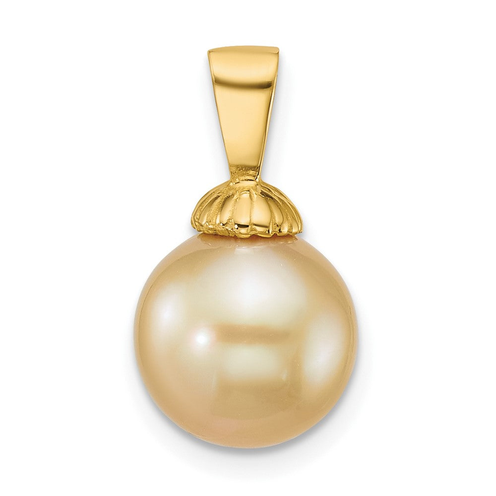 14K Yellow Gold Polished 10-11mm Round Golden South Sea Saltwater Cultured Pearl Pendant