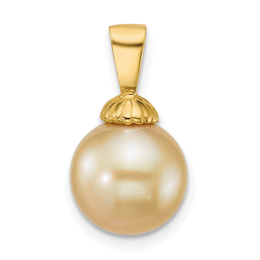 14K Yellow Gold Polished 10-11mm Round Golden South Sea Saltwater Cultured Pearl Pendant